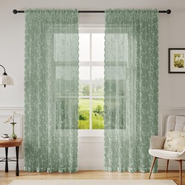 Rinwoc - Cortinas transparentes de encaje verde salvia – encaje clásico con patrón de cereza para recámara, cortinas de privacidad rústica con bolsillo para barra, delicados tratamientos de ventana