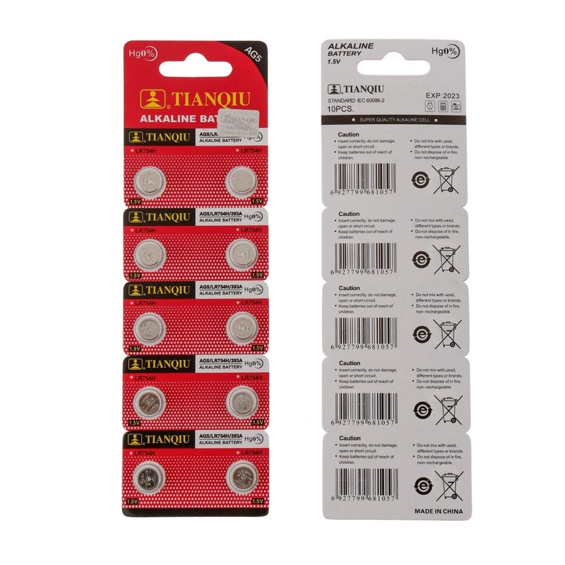 Tianqiu 10PCS Ag5 Lr754 393 Sr754Sw Alkaline Battery