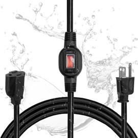 Iron Forge Cable 6 Ft Black Outdoor Extension Cord with IP65 Inline Switch On/Off, 16/3 SJTW 3 Prong Waterproof Switch - 10 AMP Cord - ETL Listed