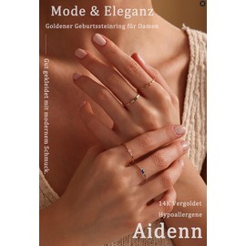 Aidenn Birthstone Rings Gold for Women Women, 14K Gold Plated, Stackable Ring for Girls, Gifts for Mother's Birthday, Engagement, Wedding and Promise Rings Jewellery, Copper