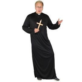 Foxxeo Priest Costume for Men, Robe with Collar in Sizes M to XXXXL - Priest Cassock, Men's Costume, Outer Garment, God, Carnival, Party, Church, Black, Size M