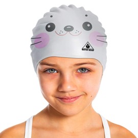 Water Gear Critter Cap - Extremely Durable Swimming Cap for Kids - Great for Improving Swimming Skills and Instilling Confidence in The Water - Long-Lasting Toddler Swimming Cap (White Seal)