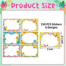 210 Pcs Spring Name Tag Stickers -Self Adhesive Flower Name Stickers Floral Gift Tag Labels for Spring Party Gift Classroom Crafts Decor Envelope Packages Seals