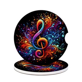 2 Pack Car Cup Holder Coaster-Colorful Music Note Absorbent Ceramic Coaster,Car Coasters for Cup Holders,Auto Accessories for Women & Men