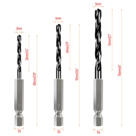 FOCMKEAS 1/4 Inch Hex Shank Drill Bit Set 15PCS(3mm-5mm), Black Twist Nitriding Impact HSS Metric Drill Bits Sets for Metal, Steel, Wood, PVC, Quick Change Design, 118 Degrees Split Point