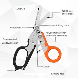 Infreecs Trauma Scissors Multitool, 6-in-1 Emergency Scissors, Rescue Scissors, Emergency Service Scissors, Multifunctional Scissors, Foldable Scissors Pliers for Rescue Workers, Professional Use in