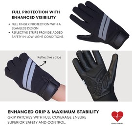 Inspired Comforts Wheelchair Full Finger Gloves with Anti-Slip Grip, Breathable & Reflective (Black/Black,S)