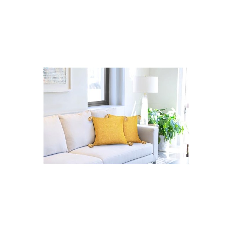 Emma Barclay Herringbone - Recycled Cotton Cushion Cover (Ochre Yellow)