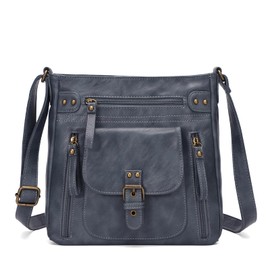 KL928 Women's Shoulder Bag, Large Capacity, One-Shoulder PU Crossbody Bag, Handbag, Soft Material, Many Pockets, Simple, Fashionable (Blue), blue