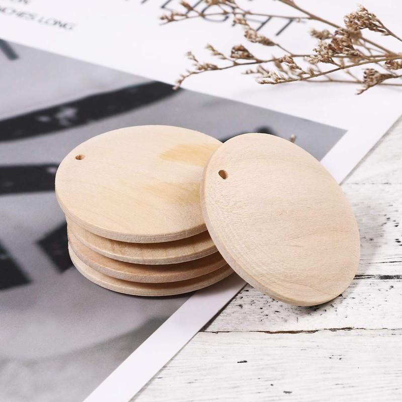 Pack of 50 Round Wooden Discs with Hole DIY Craft