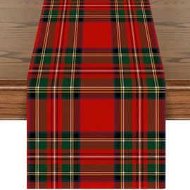 Christmas Buffalo Plaid Table Runner Red Green Scottish Tartan Plaid Table Decoration Xmas Farmhouse Desk Supplies for Kitchen Dinner Family Holiday Birthday Home Party 72 x 13 Inch