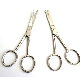 2 Pairs 3.5" Straight + Curved Mustache Nose Hair Scissors Trimmer W Safety Tips