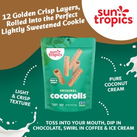 Sun Tropics CocoRolls Original Flavor 4 oz – Crispy Coconut Wafer Rolls Made with Pure Coconut Cream | Gluten-Free, Dairy-Free, Non-GMO Snack for Dipping & Sharing