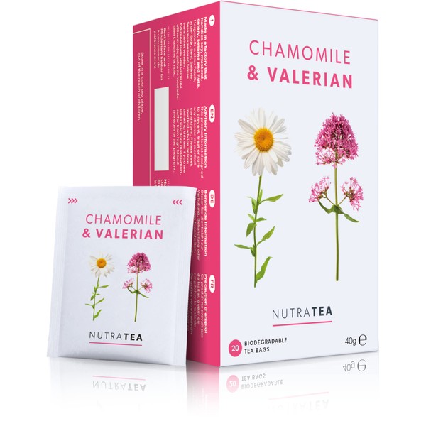 NutraTea - Chamomile & Valerian Tea | Valerian Root Tea - Bedtime Tea | Sleep Tea | Night Time Tea - 20 Tea Bags - Herbal Tea