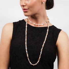 TreasureBay Elegant and Classic 5 in 1 Natural Freshwater Pearl Necklace 120cm - Presented in a Beautiful Jewellery Gift Box (Baroque Multi-colours)