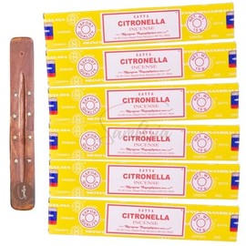 Satya Nag Champa Citronella Incense Sticks | x6 pack | with SAMASIA incense sticks holder | Used for Aromatherapy, Spa, Yoga, Weddings, Meditation, Healing, Positivity and Relaxation