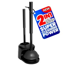 Denvlex 2 in 1 Toilet Brush and Plunger Set, Extended Handle Plunger,Toilet Bowl Brush Plunger Set,Bathroom Cleaning Tools,Cleaning Brush,Toilet Brush Plunger Combo,Black（19.2inch）