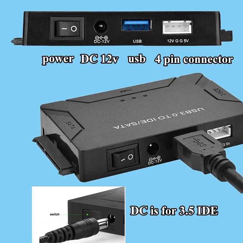 Universal USB 3.0 IDE/SATA Converter 5V/2A External Hard Drive Adapter