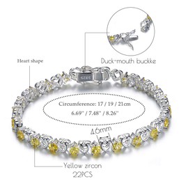 GW Women's Bracelet S925 Silver Bracelet Zirconia Yellow Crystal Bracelets for Women Girls, Crystal Metal, Cubic Zirconia