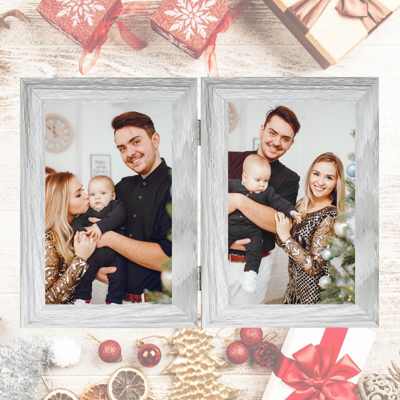 Double Photo Picture Frame 6 x 4, Grey, Holds 2