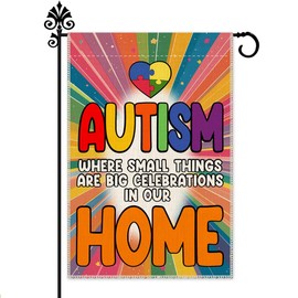 Autism Where Small Things Are Big Celebrations Garden Flag, 12 x 18 Inch Double Sided Colorful Puzzle Yard Garden Lawn Court Decor Flag, Autism Awareness Outdoor Banner for Special Needs Family