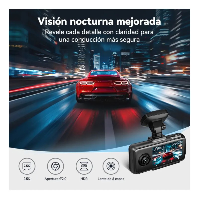 Cámara Redtiger A6 para Auto 4K Triple Cámara Wifi Pantalla