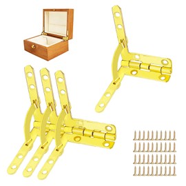 4 Pcs 90 Degree Box Hinges, Heavy Duty Rust-Resistant Jewelry Box Hinges with Mounting Screws, Antique Gold Hardware for Wooden Box, Wine Box, DIY Furniture Projects