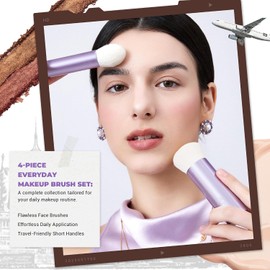 Jessup Set de Brochas de Maquillaje de Rostro 4pcs Facial Pincele Maquillaje Kabuki para Base, Contorno, Polvo, Rubor, Bronceador e Iluminador, Fibra Sintética Premium Libre Crueldad, Morado T517