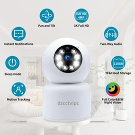 2.4G&5G-WiFi-Indoor-Smart IP Camera-for Home Security-Pet/Baby Monitor with Phone App,Sleep Surveillance,Motion Tracking,Pan/Tilt,2 way Talk,4MP Full HD Color&B/W Model,360°View No Blind Revievw (4MP)