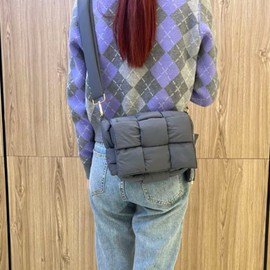 NAARIIAN Puffer shoulder bag Nylon padded woven handbag designer crossbody dupes women down purse, Grey, Small