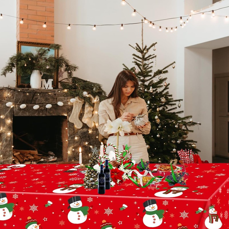 COSORO 137*274cm Plastic Christmas Tablecloths Party,Large Xmas Table Cloth Rectangle