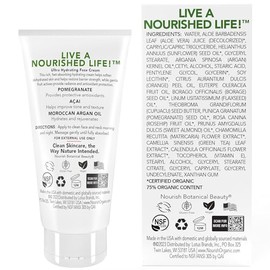 Crema facial Nourish Organic, ultra hidratante de cara, con argán y granada, 1.7 onzas