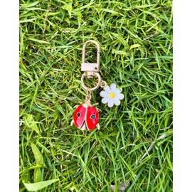 Cute Ladybug Daisy Keychain Purse Charm for Women Girls, Fun Bag Charms Accessories with Strawberry, Cherry, Cow, Bow & More Styles
