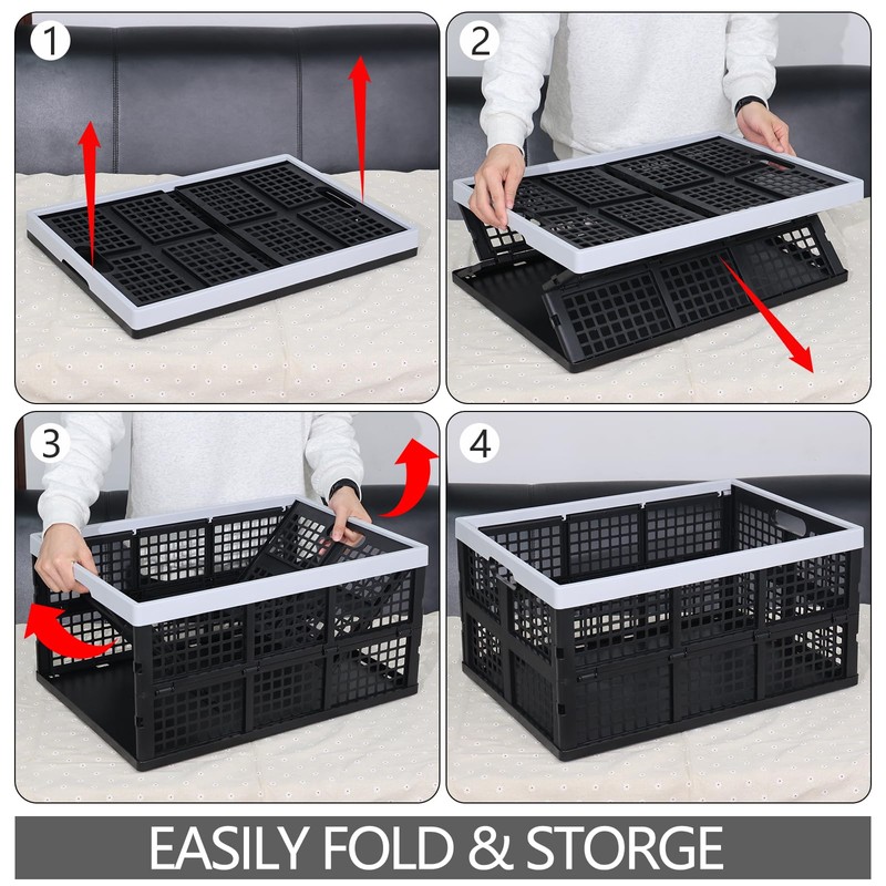 Xyskin 66 L Plastic Folding Storage Crate, Stacking Crate, Portable
