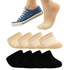 Ocvdar Women's Toe Topper Socks Cotton Half Socks for Women Grip Non Slip Liner No Show Toe Covers for Mules 6/8 Pairs Black&Skin