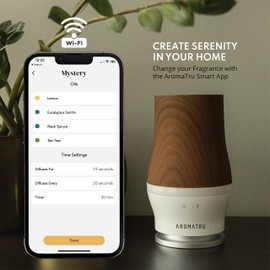 AromaTru Smart Aromatherapy Waterless Oil Diffuser with WiFi Capability and App – Combine and Diffuse up to 4 Bottles of Essential Oils Simultaneously – No Water, No Mess (Light Bamboo)