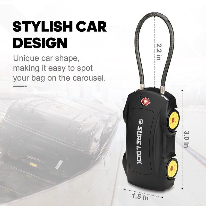 SURE LOCK TSA Compatible Travel Luggage Locks, Inspection Indicator Car