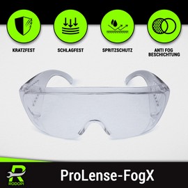 RODOPI ProLense-FogX Safety Glasses for Glasses Wearers Anti Fog Safety Glasses Clear EN 166 1F Work Safety Glasses for Construction Site Laboratory Overglasses Work (3 Glasses)