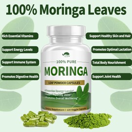 VPKIN Organic Moringa Powder Capsules,Pure Moringa Oleifera Leaf Powder Capsules 1000mg,Moringa Supplement for Energy,Immunity & Joint Health,Vegan and Non-GMO,120 Capsules