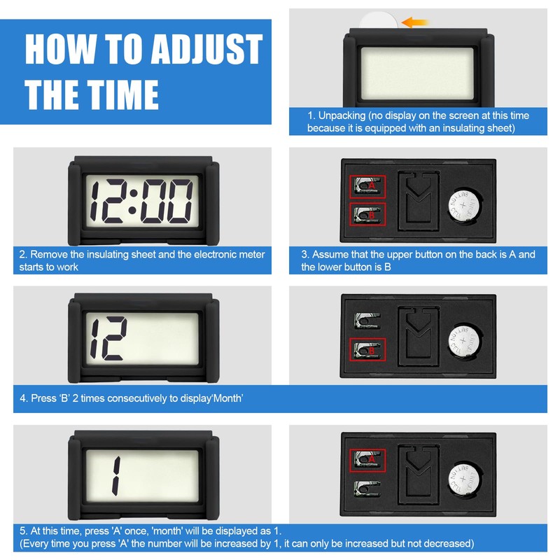 Car Dashboard Digital Clock - with Jumbo LCD Time &