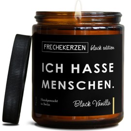 Lustige Duftkerze mit asozialem Spruch | Handgemacht aus Sojawachs | In Geschenkbox | Gast Geschenk Freundschaft Kumpel Papa Partner Schwester BFF Deko schlechte Laune |Black Vanilla