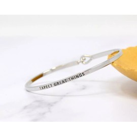 Curated Trinkets EXPECT GREAT THINGS  | Inspired Message Engraved Simple Bangle | SILVER