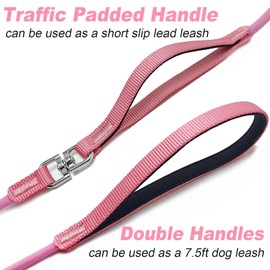 Mycicy Double Handle Slip Leash, 7.5FT Dual Padded Handles Training Lead, Vibrant 6 Colors, Gentle Contorl Rope for Small Medium Dogs (Pink)