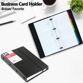 Business Cards Ring Binder, Business Card Folder, Business Card Holder, Business Card Holder for 180 Cards, for Credit Cards, Business Card Book, Waterproof, Black, Pack of 1