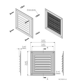 Air Vent Cover Made from Galvanized Steel 12.5 x 12.5 cm / 5 x 5 inch, Metal Ventilation Grille with Protective Net, Indoor/Outdoor Ventilation Grid, Metal Air Vent Grate with Mesh.
