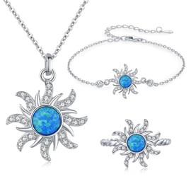 REDSUN Opal Sun Ring 925 Sterling Silver Opal Rings for Women Rings Blue Opal Sun Ring Opal Jewellery Christmas Birthday Gift for Women, opal, Opal