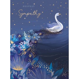 Sympathy Card - Deepest Sympathy - Swan and Floral Design - Special Finishes - Made in the UK - Eco Friendly