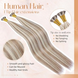 MioYio I Tip Hair Extensions Human Hair 30g/43s/Pack Human Hair Itip Human Hair Extensions #P607A Dark brown And high gloss gold Extensions Long Straight 14Inch