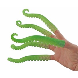 Archie McPhee Set of Five Green Rubber Glow in The Dark Finger Tentacle Puppets
