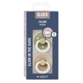 BIBS Colour Glow Pacifiers Pack of 2 BPA Free Glow in the Dark Cherry Shape Nipple Natural Rubber/Latex Made in Denmark Size 2 (0-6 Months) Sage Glow/Vanilla Glow